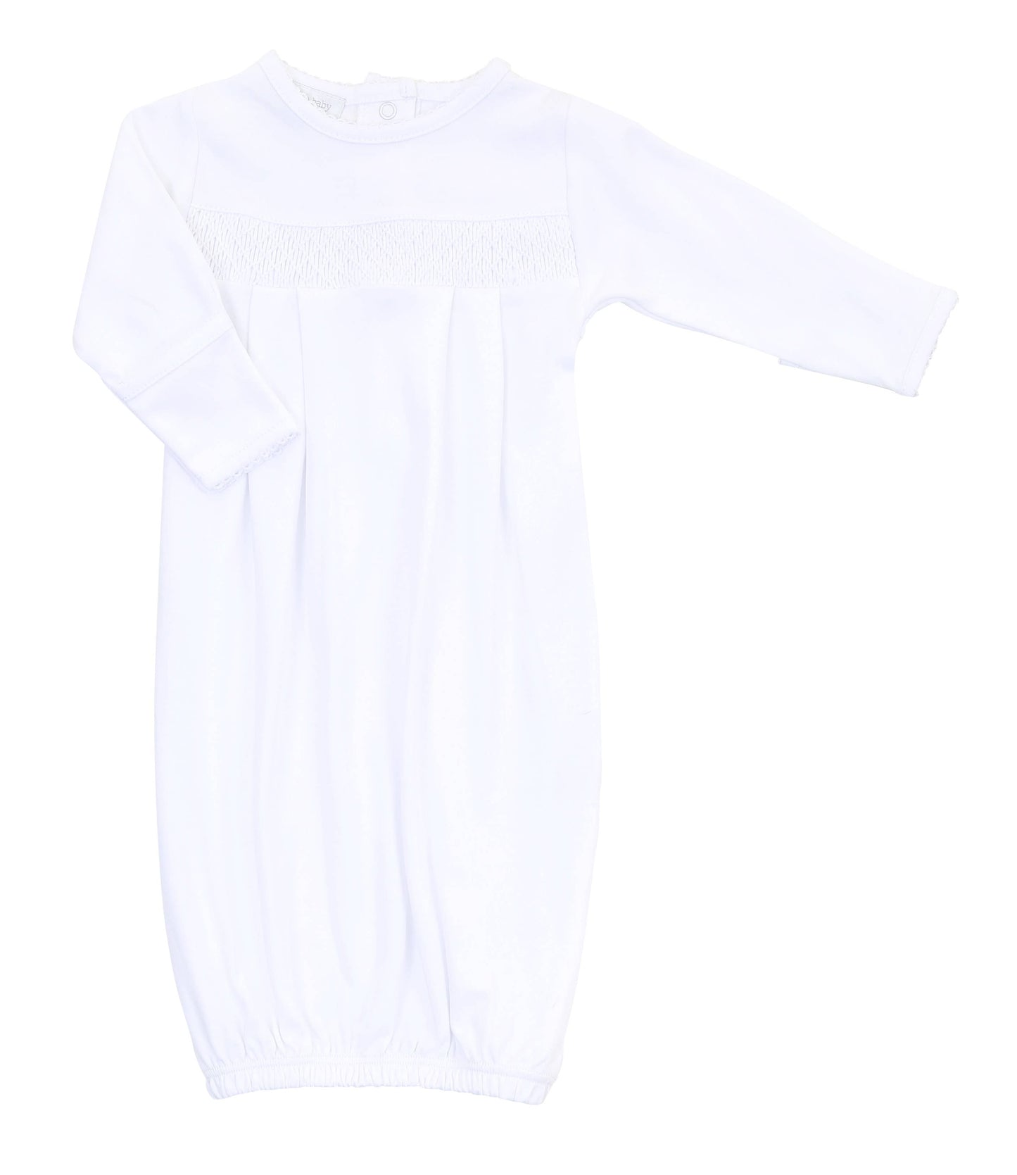 White Pima Smocked Gown with White Trim