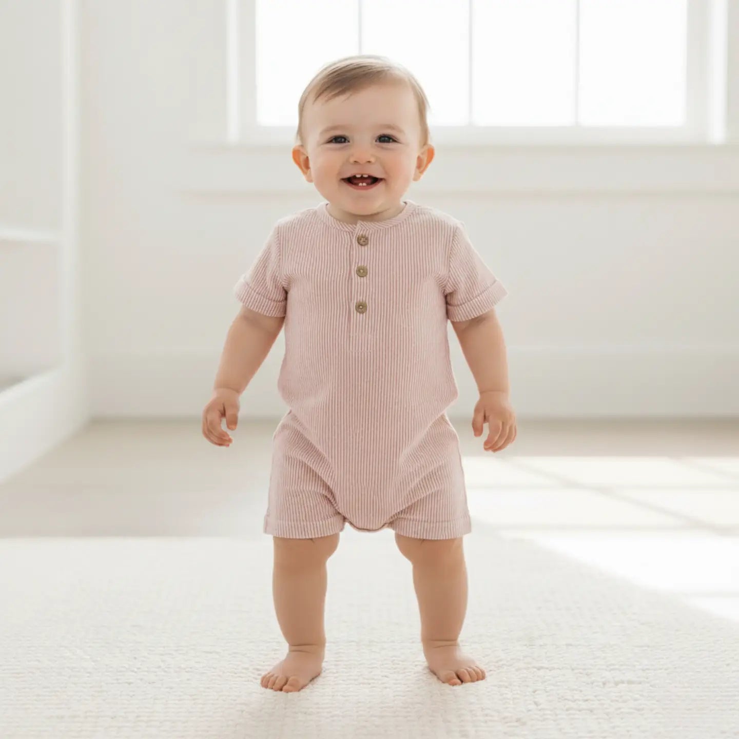 Organic Coral Stripes Bubble Romper
