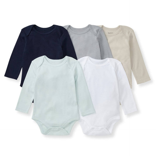 Solid Organic Long Sleeve Bodysuits 5 Pack - Midnight