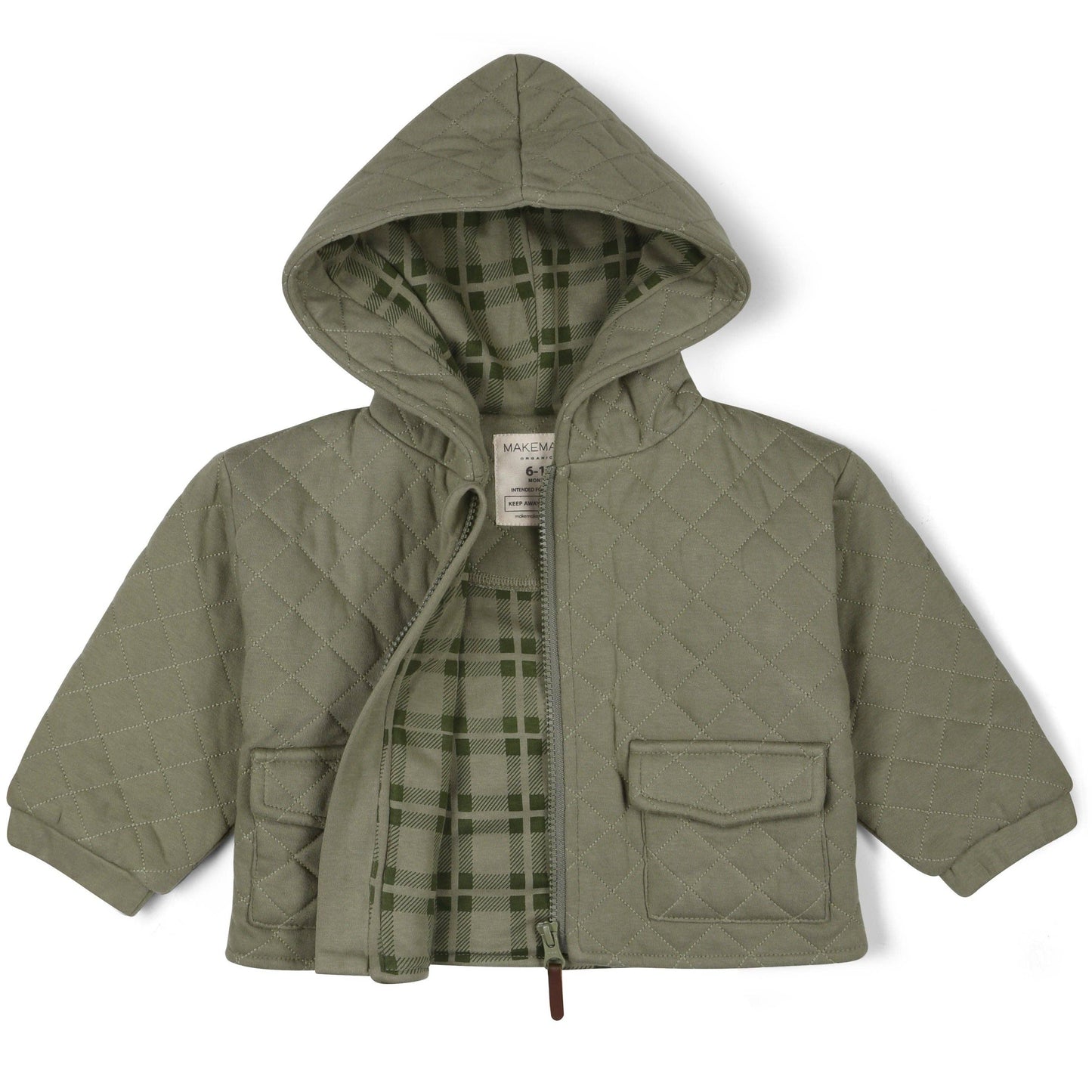 Organic Olive Quilted Hooded Jacket