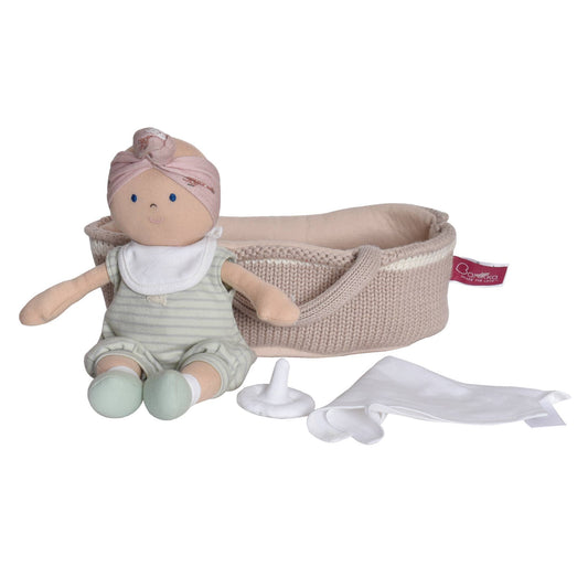 Baby Doll w/ Soother, Blanket & Knitted Carry Cot