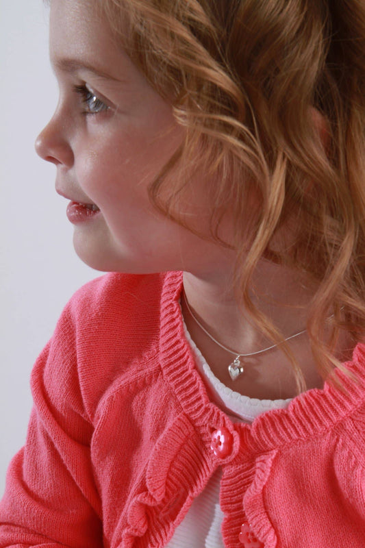 Sterling Silver Puff Heart Necklace: 14 inch