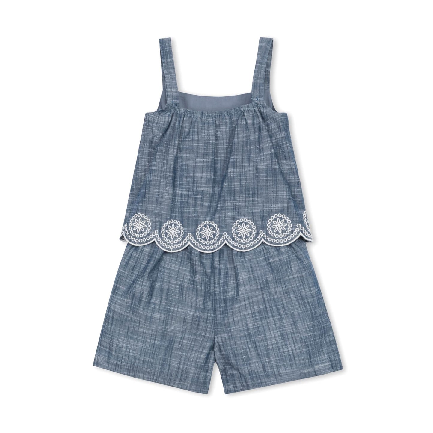 Faux Tank Organic Embroidered Chambray Romper