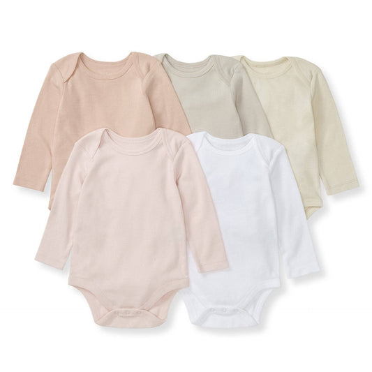 Solid Organic Long Sleeve Bodysuits 5 Pack - Pink Sand