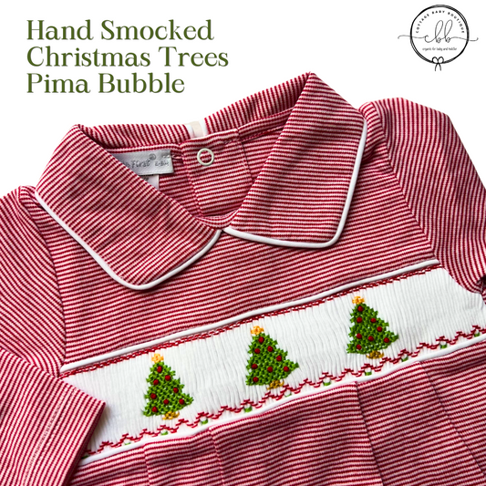 Hand Smocked Christmas Trees Pima Bubble