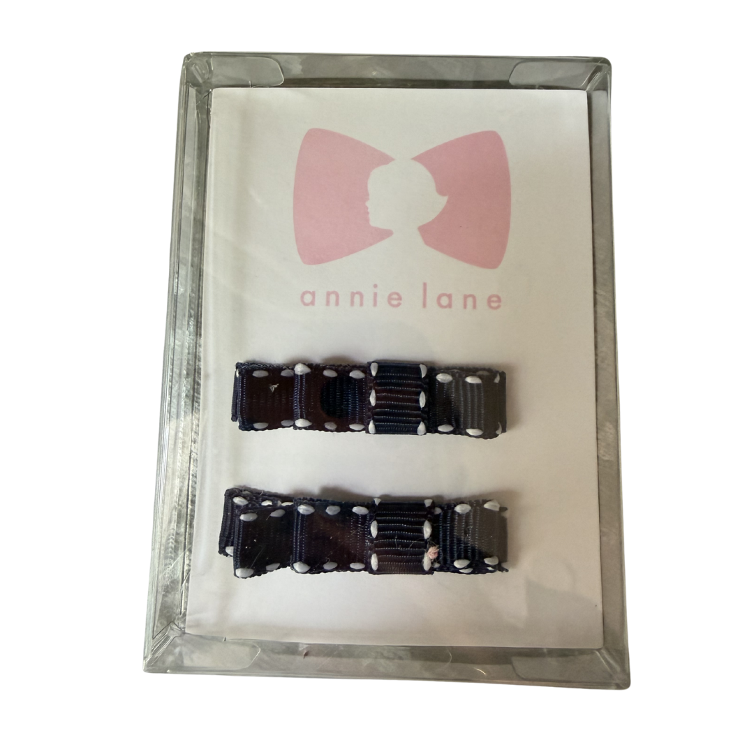 Navy with White Side Stitch Set of Two Hair Bows
