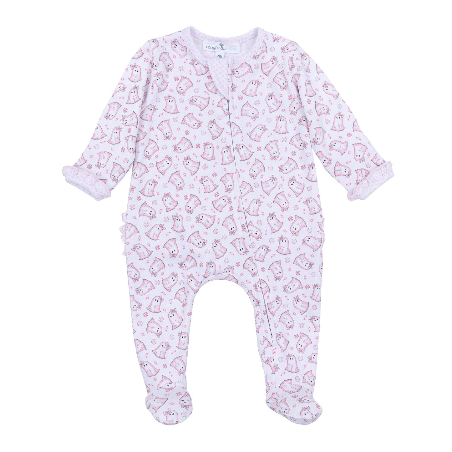 My Little Boo Pink Pima Ruffle Zip Footie
