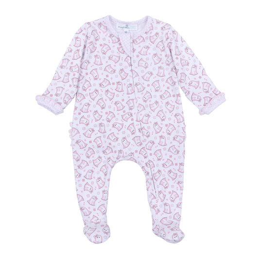 My Little Boo Pink Pima Ruffle Zip Footie