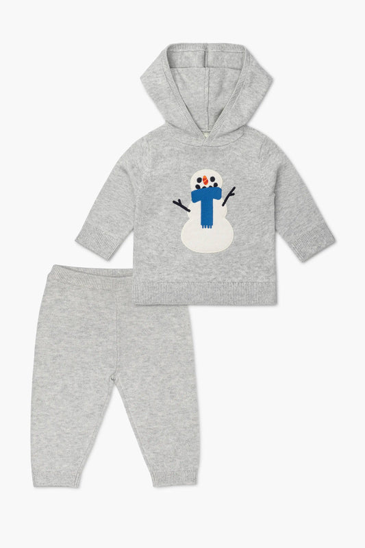 Knit Organic Applique Snowman Hooded Top + Pant Set