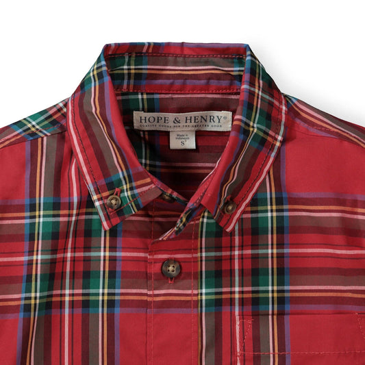 Organic Red Tartan Poplin Button Down Shirt