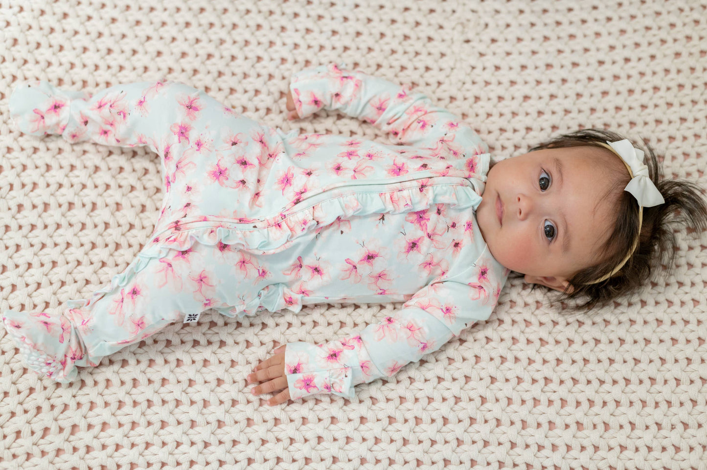 Cherry Blossoms Bamboo Ruffle Footie