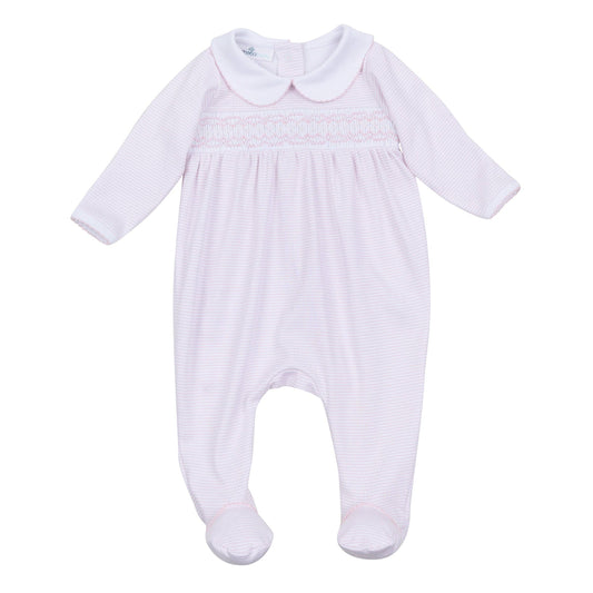 Pink Mini Stripes Smocked Pima Footie