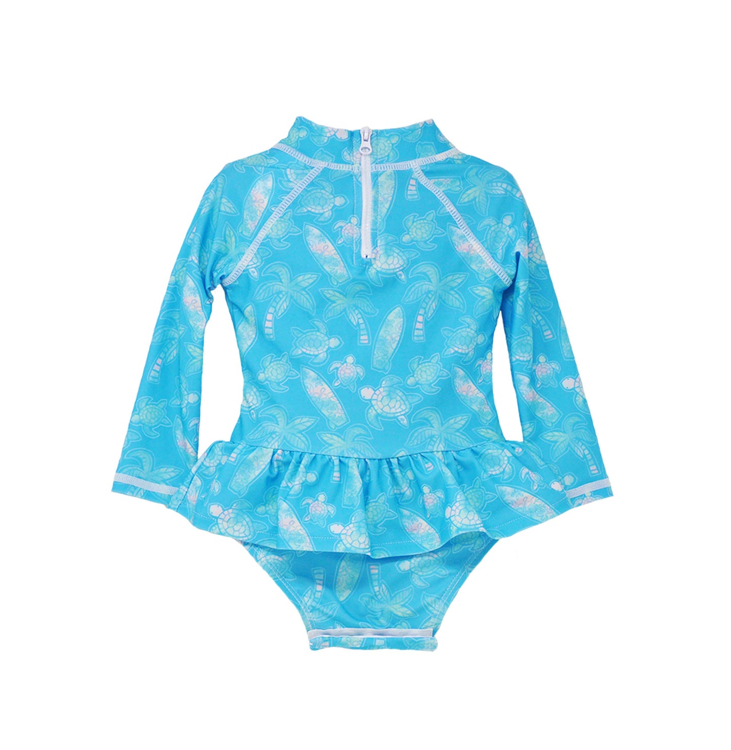 UPF 50+ Alissa Ruffle Rash Guard Swimsuit- Coco Beach Turtles