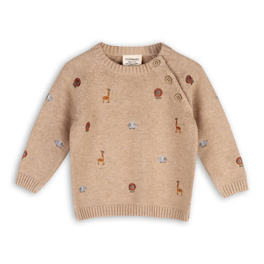 Organic Mini Safari Embroidered Raglan Sweater