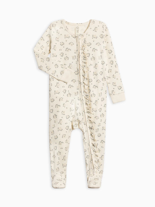 Organic Neve Ruffle Zip Footie - Hayden Mist