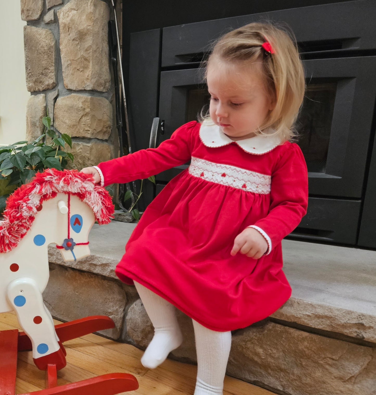 Clara and Colton Red Smocked Dress
