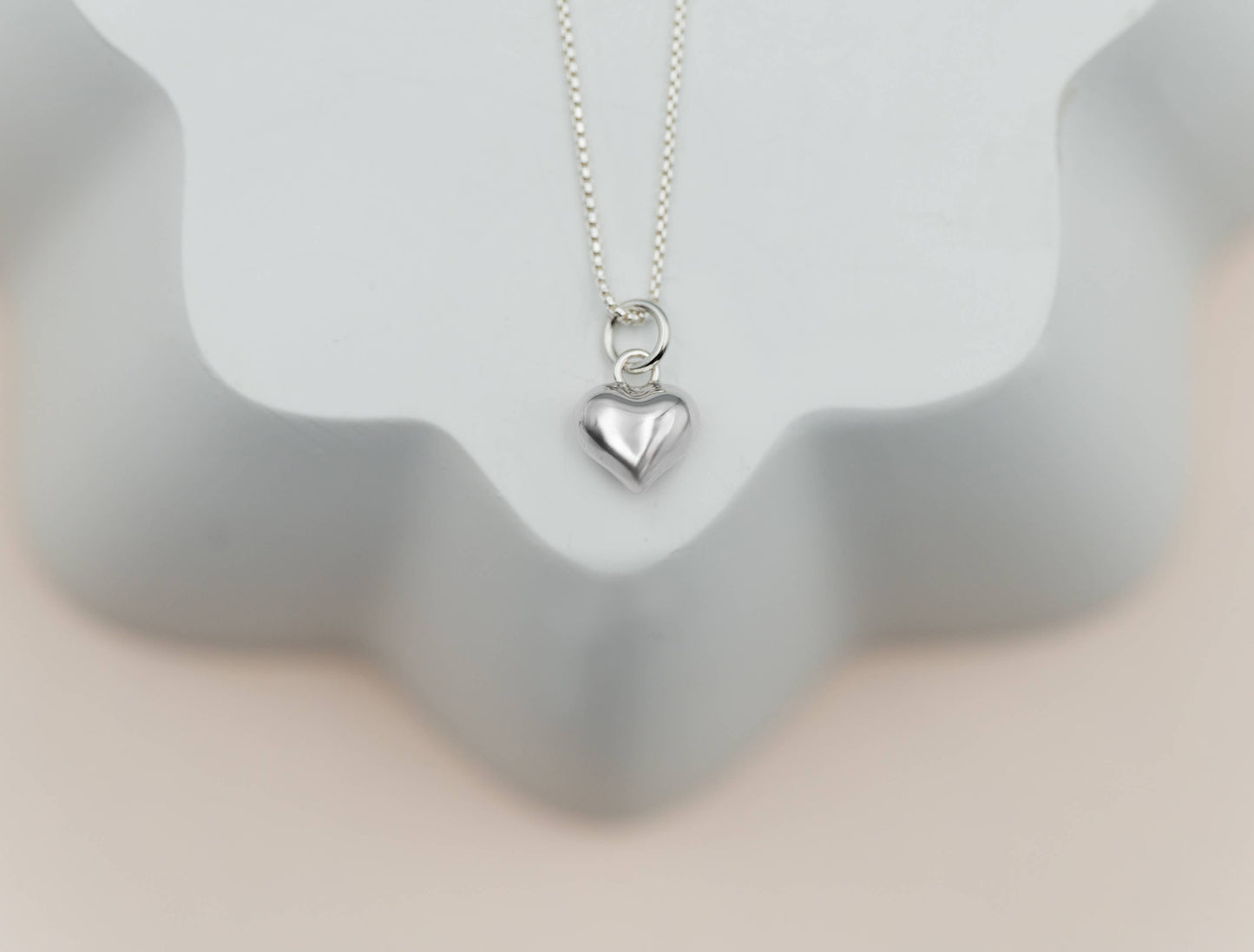 Sterling Silver Puff Heart Necklace: 14 inch