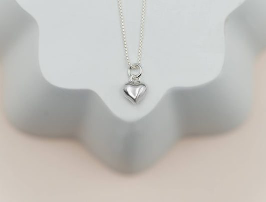 Sterling Silver Puff Heart Necklace: 14 inch