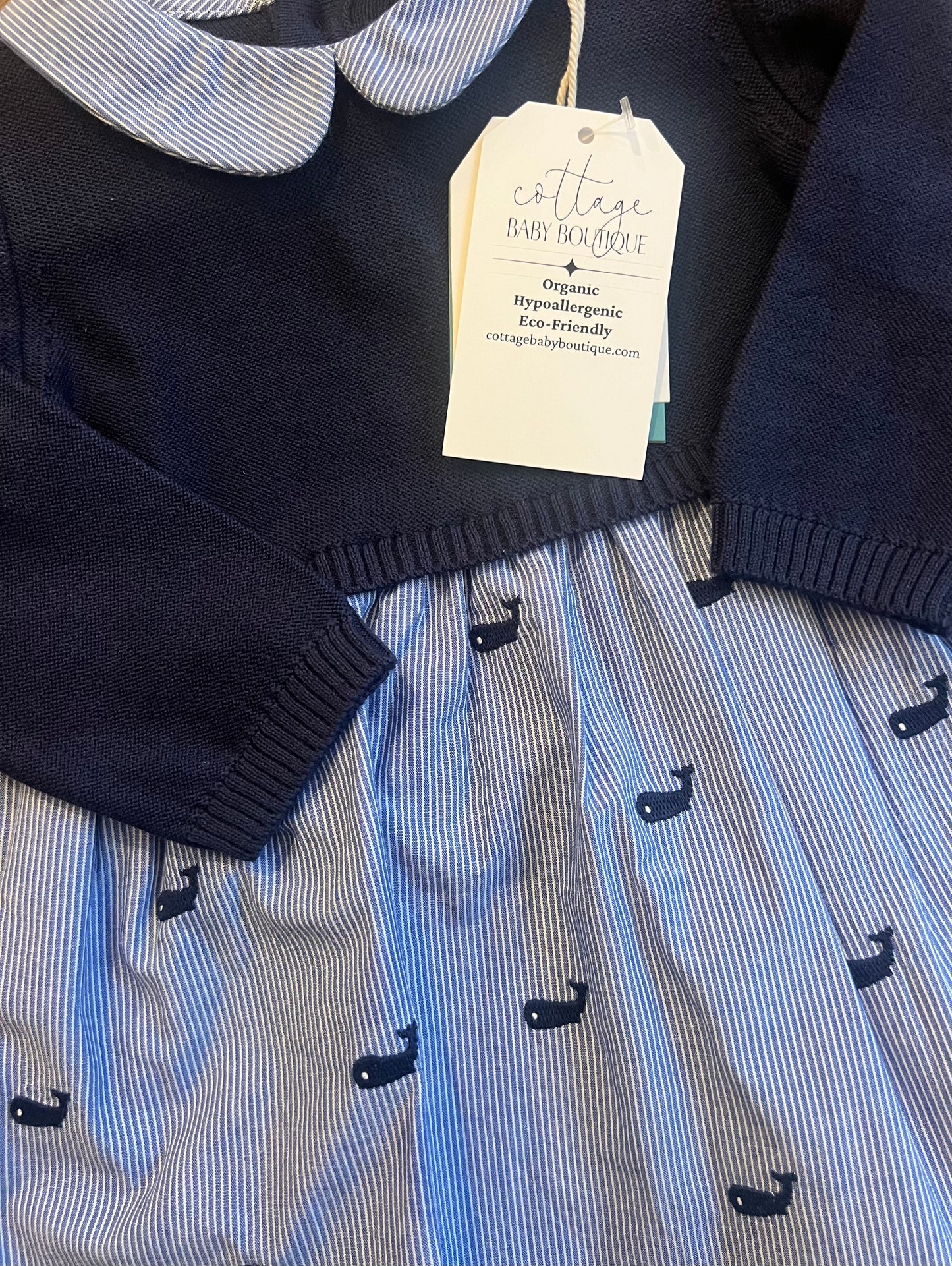 Whale Organic Embroidered Pinstripe Dress