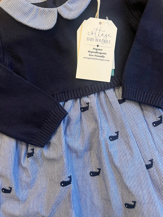 Whale Organic Embroidered Pinstripe Dress