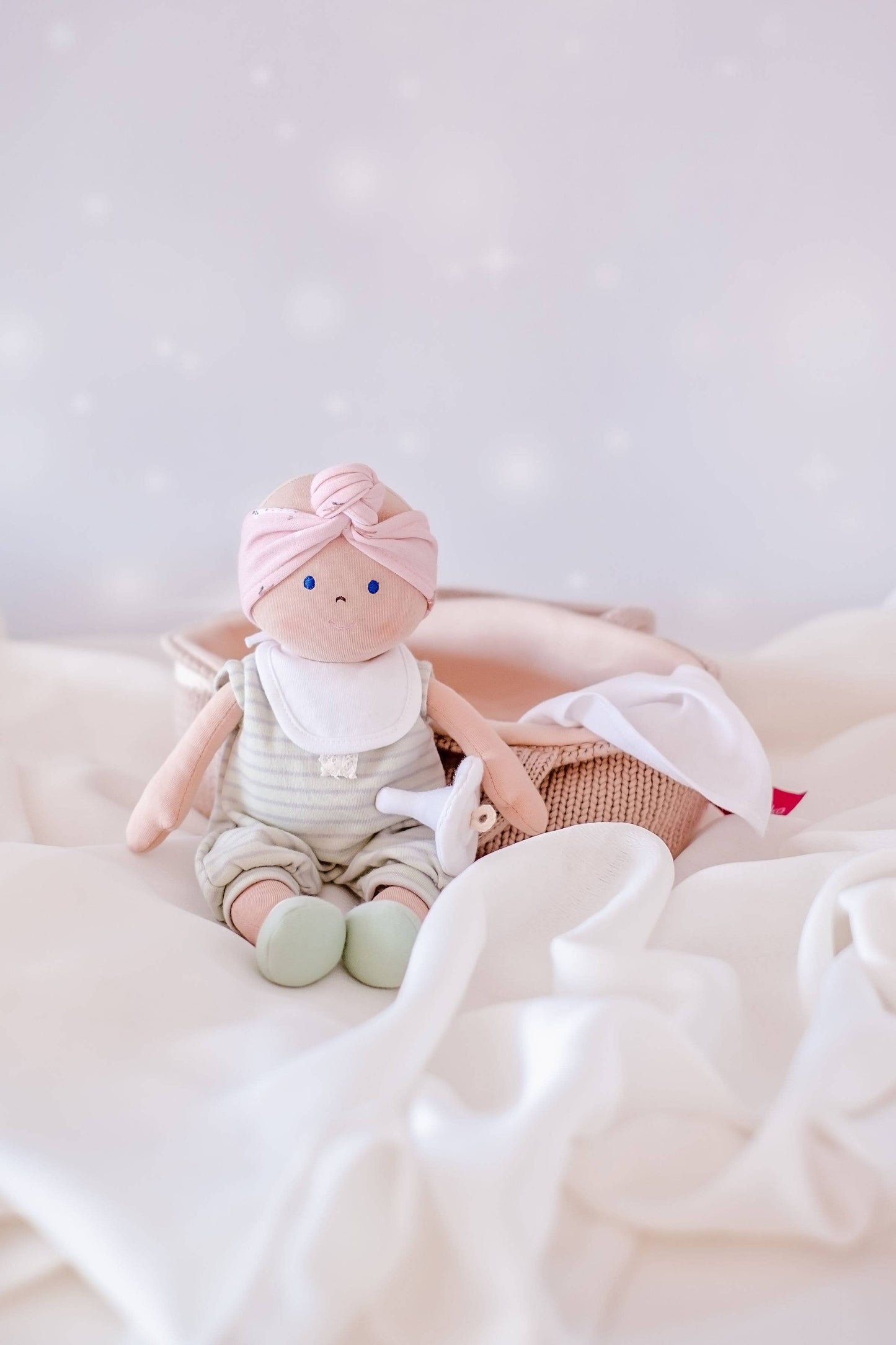 Baby Doll w/ Soother, Blanket & Knitted Carry Cot