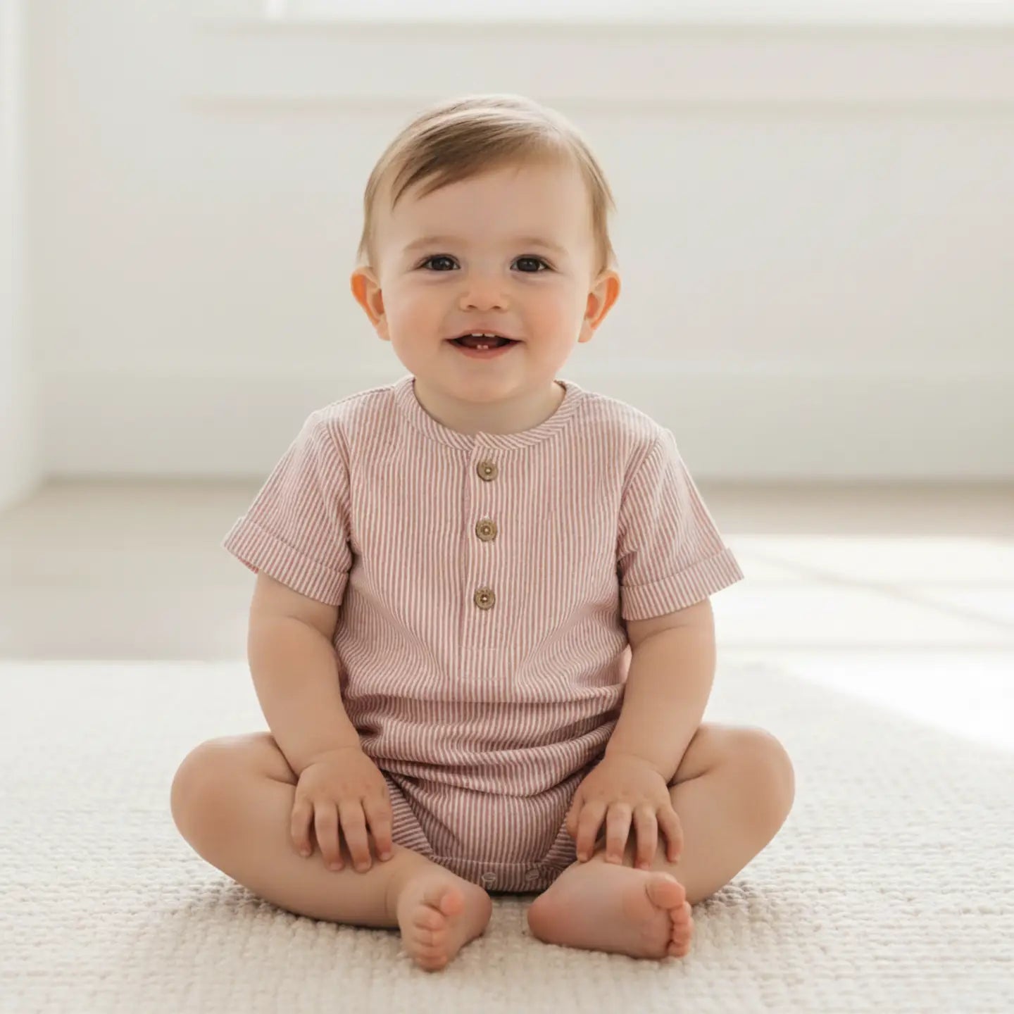 Organic Coral Stripes Bubble Romper