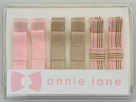Pink & Taupe Set of Six Hair Bows