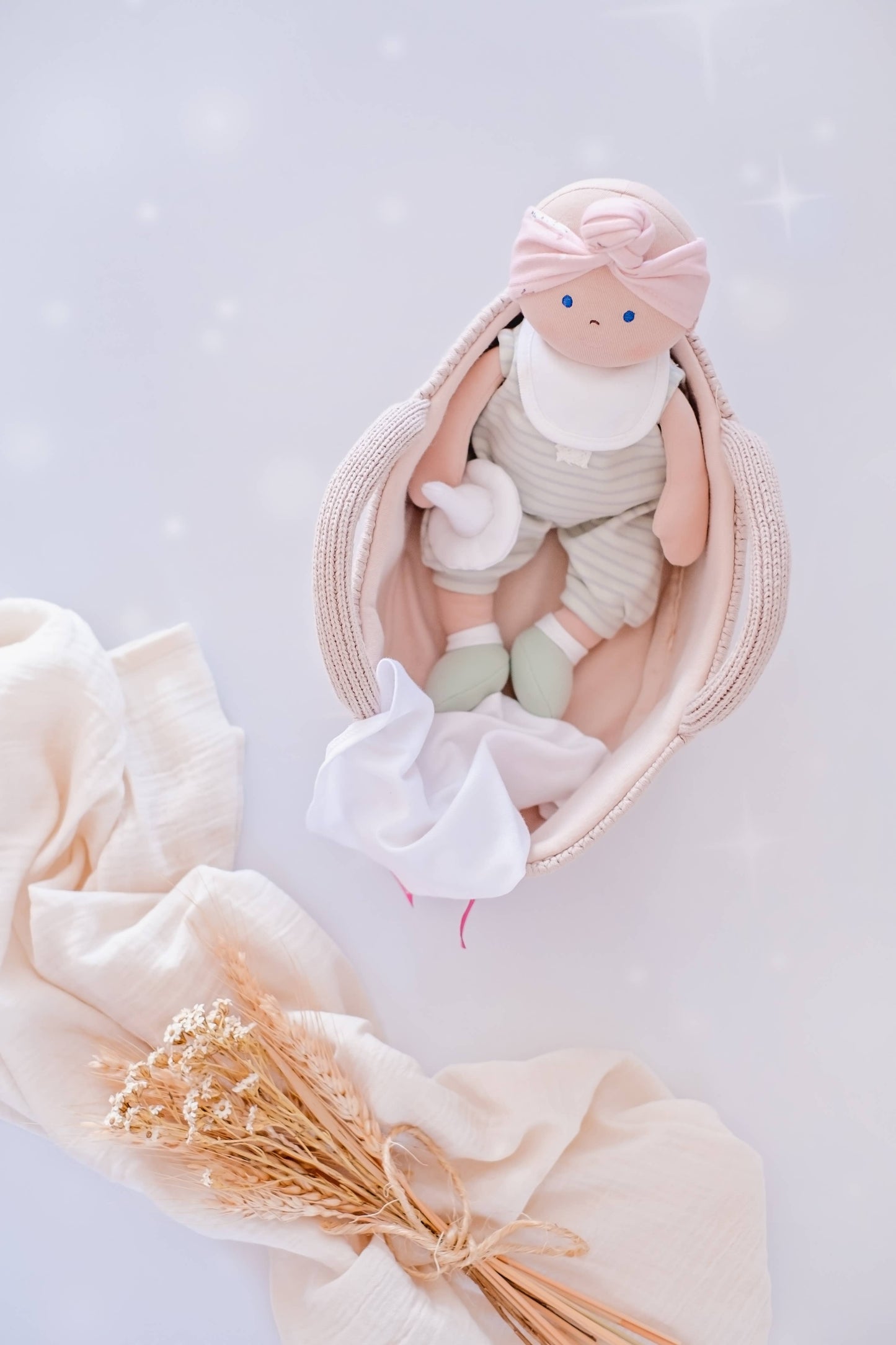 Baby Doll w/ Soother, Blanket & Knitted Carry Cot