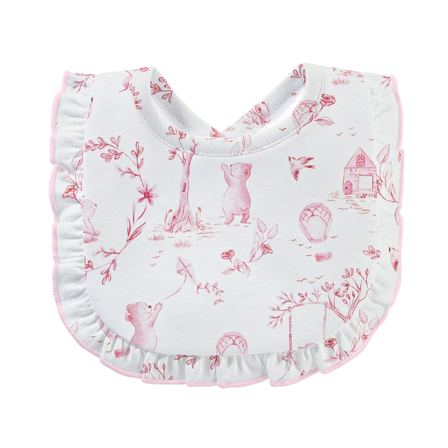 Toile De Jouy Pink Pima Ruffle Bib