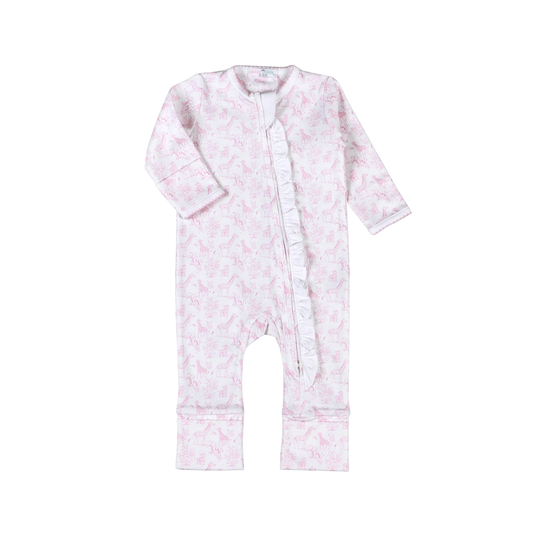 Pink Safari Pima Ruffle Zip Convertible Footie