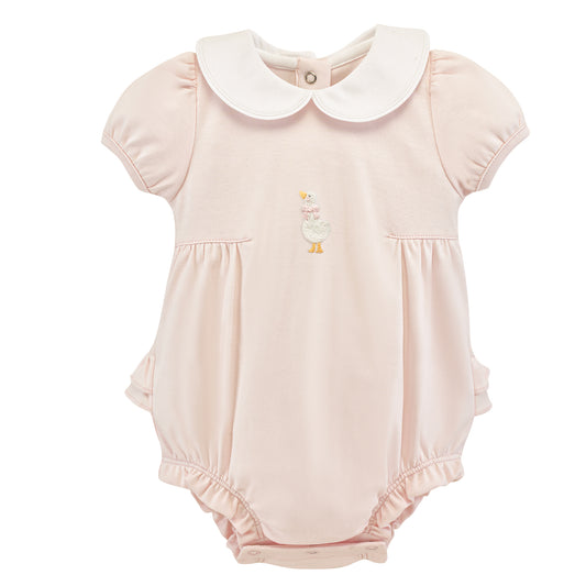 Springtime Embroidered Goose Pink Ruffle Pima Bubble