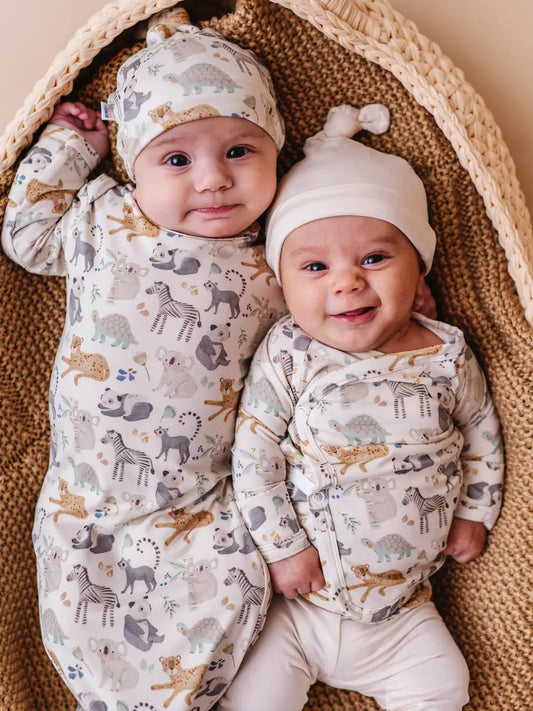 Safari Friends Bamboo Knotted Gown + Hat Set