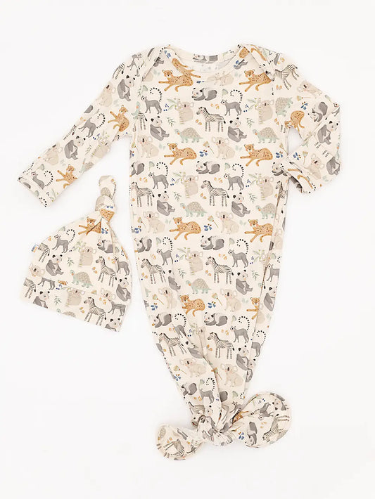 Safari Friends Bamboo Knotted Gown + Hat Set