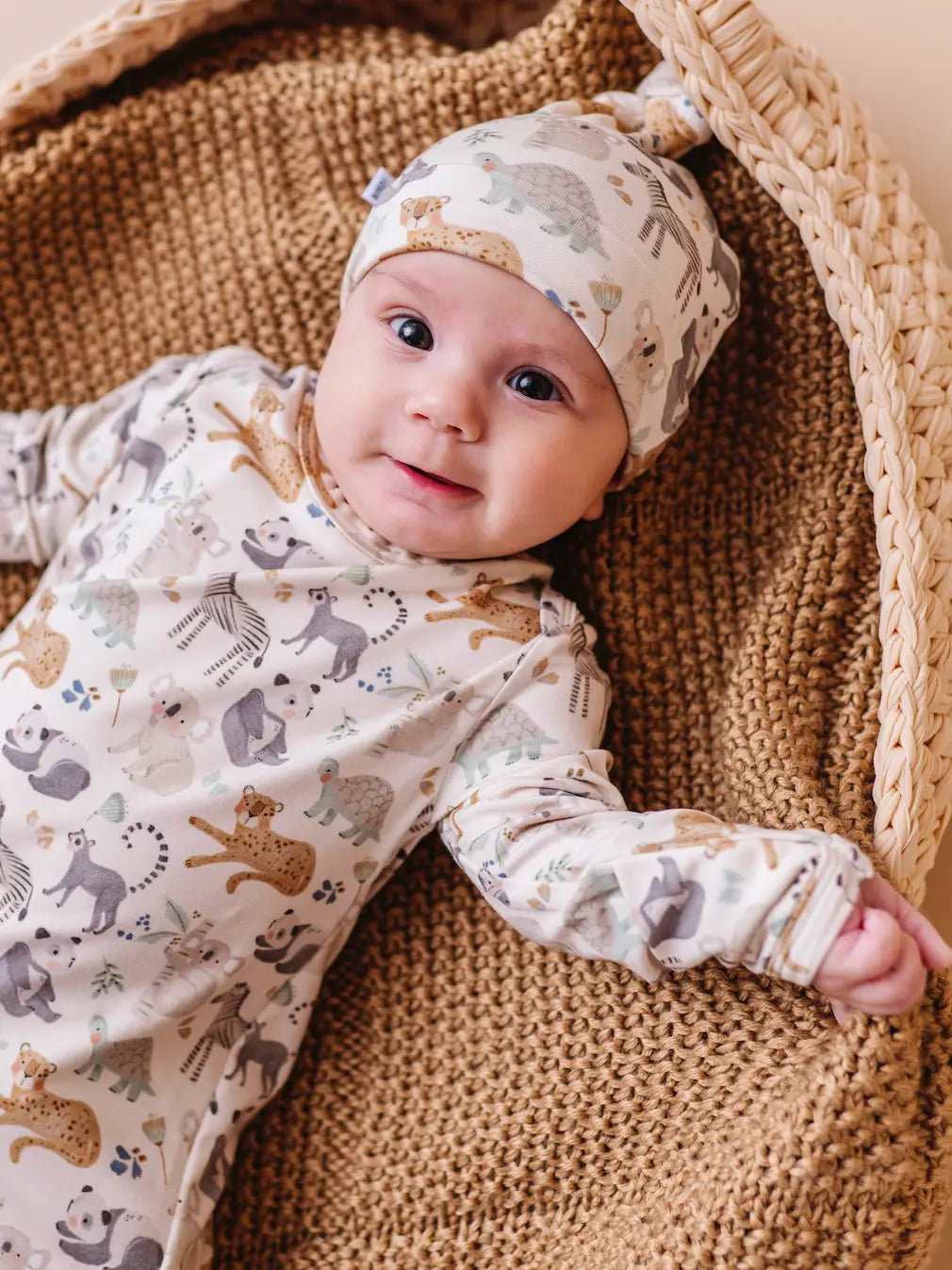 Safari Friends Bamboo Knotted Gown + Hat Set