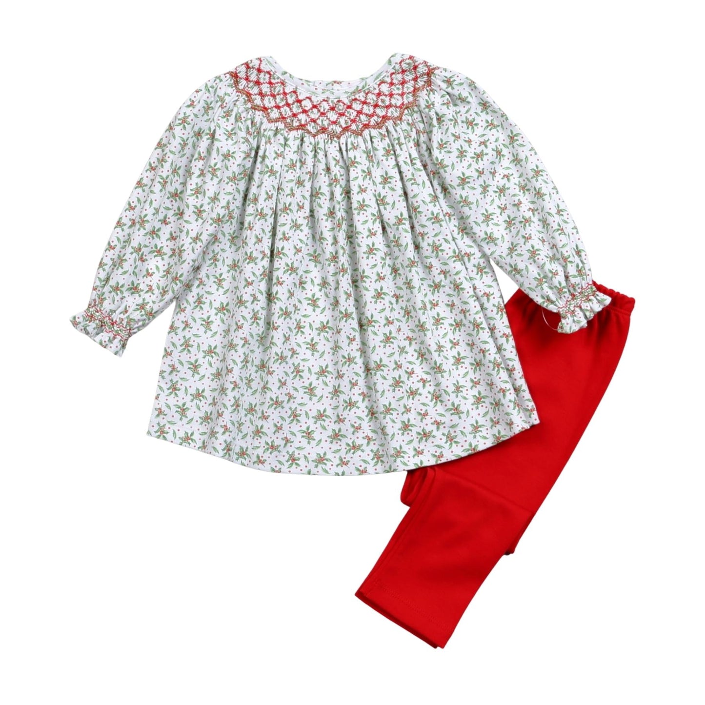 Christmas Garland Hand Smocked Pima Top/Pant Set