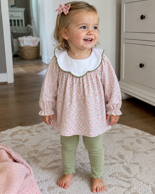 Melody Pima Scallop Collar Shirt and Legging Set