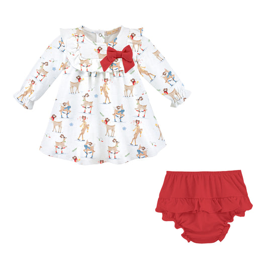 Santa Friend's Pima Bow Dress w/ Bloomers