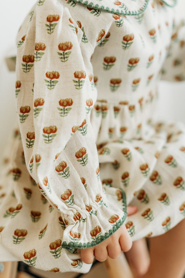 Organic Linen Ina Block Floral Dress and Bloomer Set