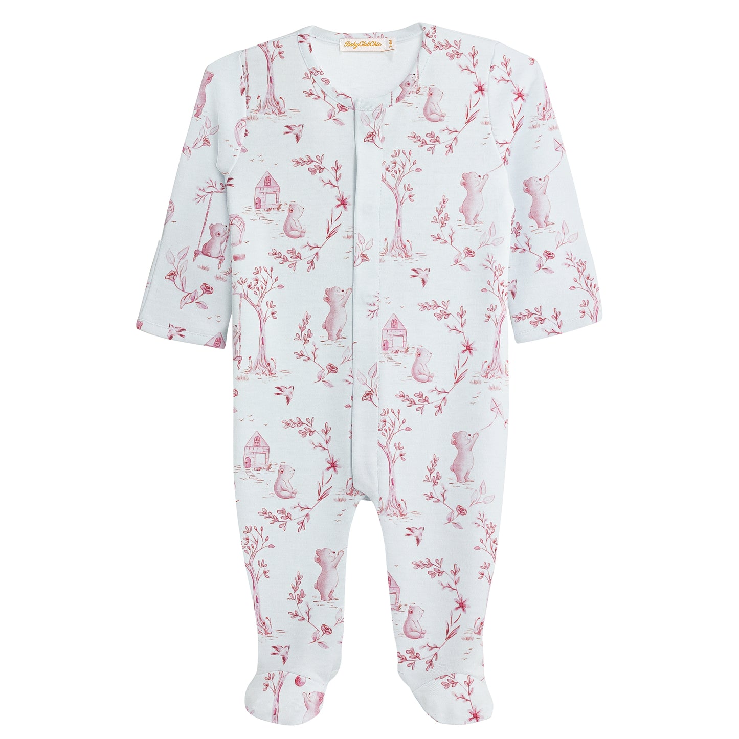 Toile De Jouy Pink Pima Footie