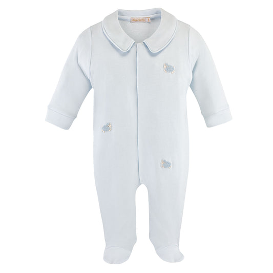 Blue Collared Embroidered Lamb Pima Footie