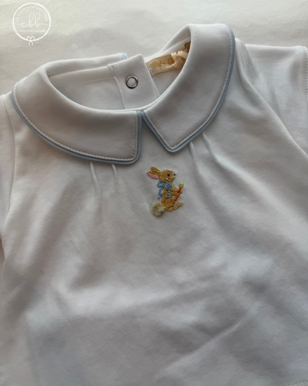 Little Hop Blue Embroidered Pima Shirt and Diaper Cover Set