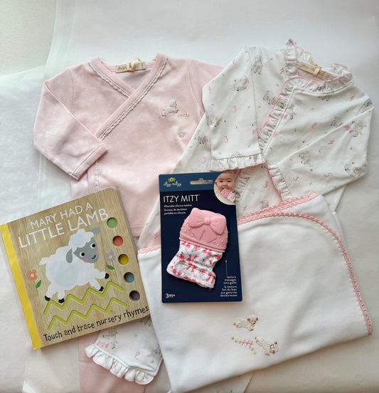 Premium Pima Baby Girl Embroidered Lambs Gift Set