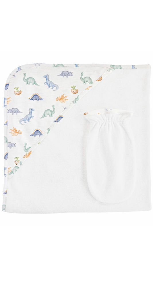 Baby Dinos Pima Hooded Towel w/ Washcloth Mitt Set
