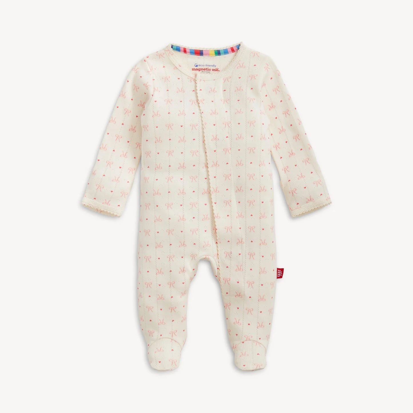 Organic Heart & Bow Pointelle Magnetic Footie