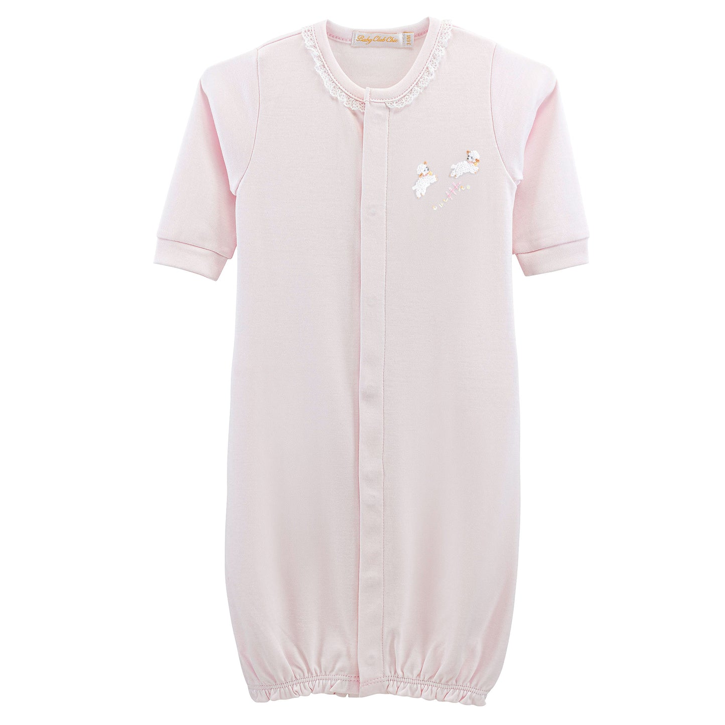Pink Embroidered Baby Lambs Lace Trim Converter Gown