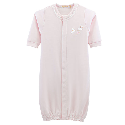 Pink Embroidered Baby Lambs Lace Trim Converter Gown
