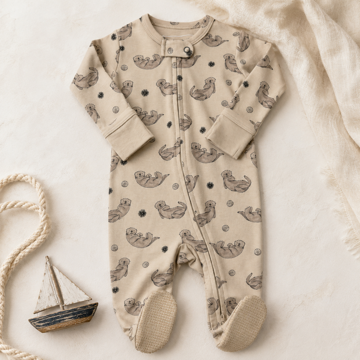 Organic Sea Otter Zip Footie