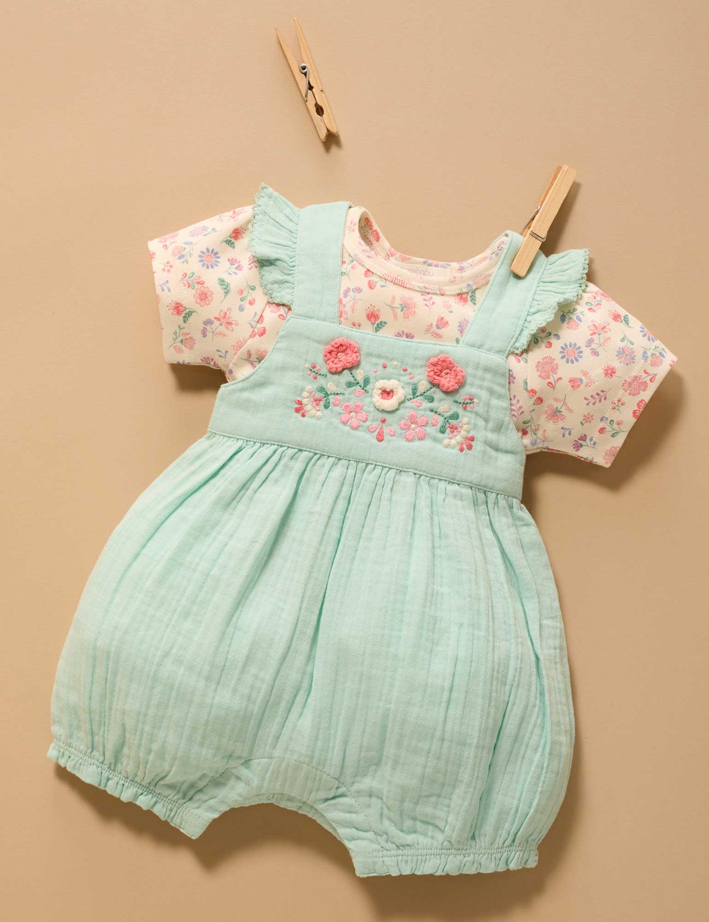 Organic Muslin Embroidered Shirt & Overall Set