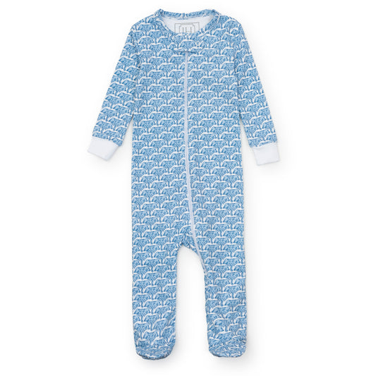 Parker Pima Zip Pajamas - African Elephants Blue
