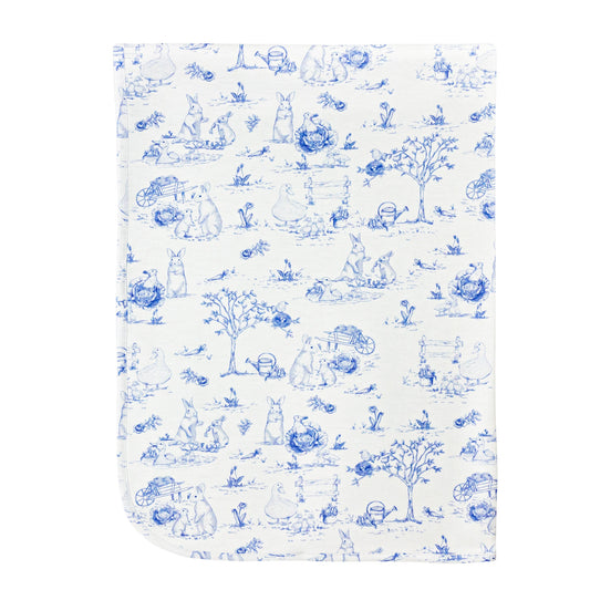 Blue Toile Bunnies Pima Blanket